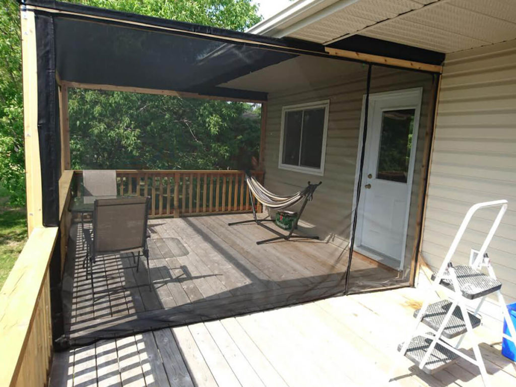 Screened In Deck with Simple Overhead Wood Box Frame